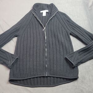 Geoffrey Beene Womens Small Cardigan Sweater Black Long Sleeve Zip Front Ribbed